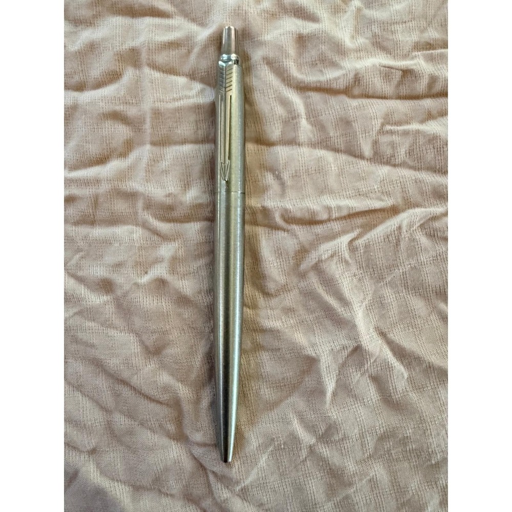 Vintage Parker Jotter Ballpoint Pen Stainless Steel Silver Trim Click Action